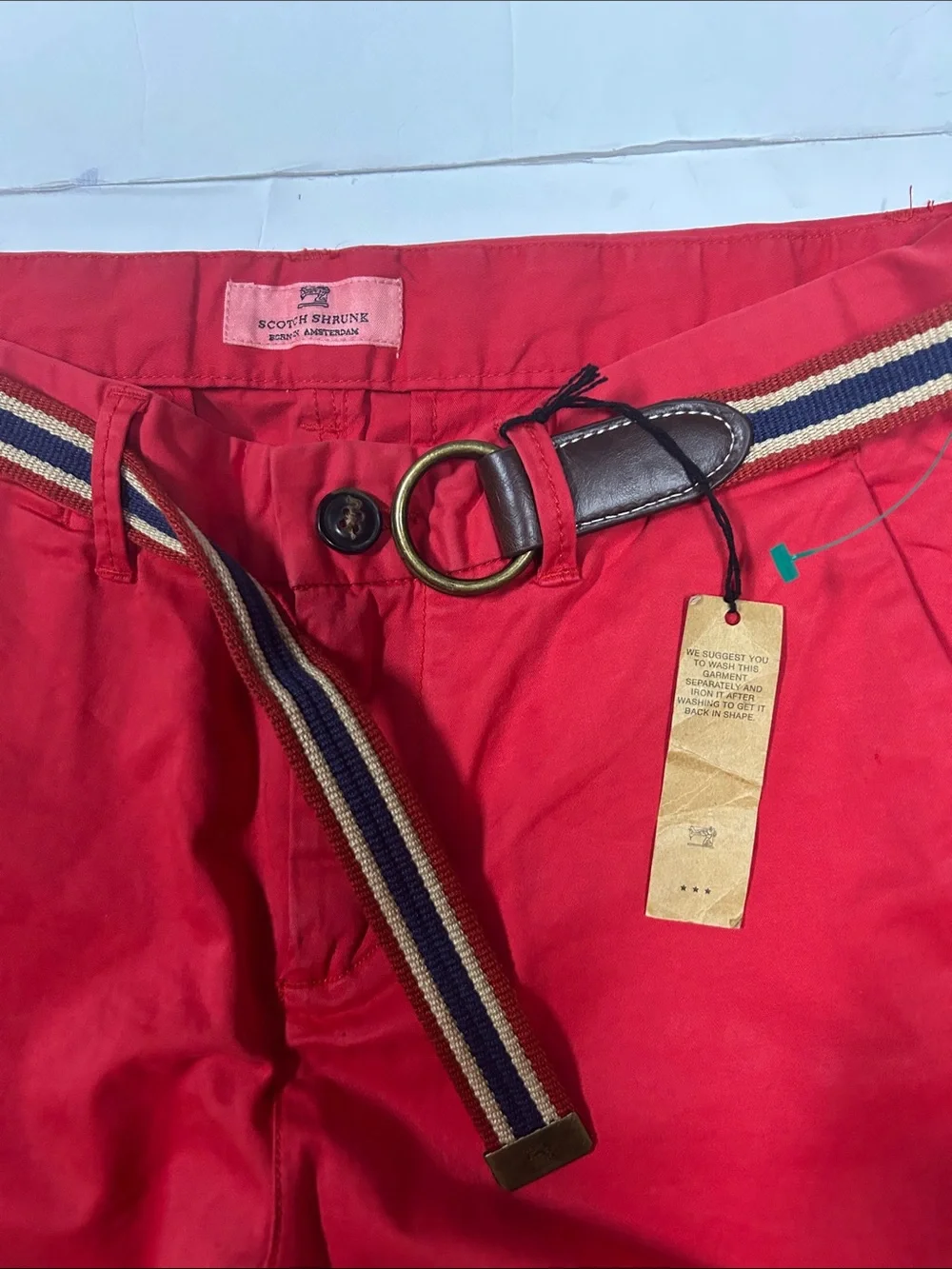 NWT Scotch Shrunk Bright Red Kids Jeans with Striped Belt Size 14